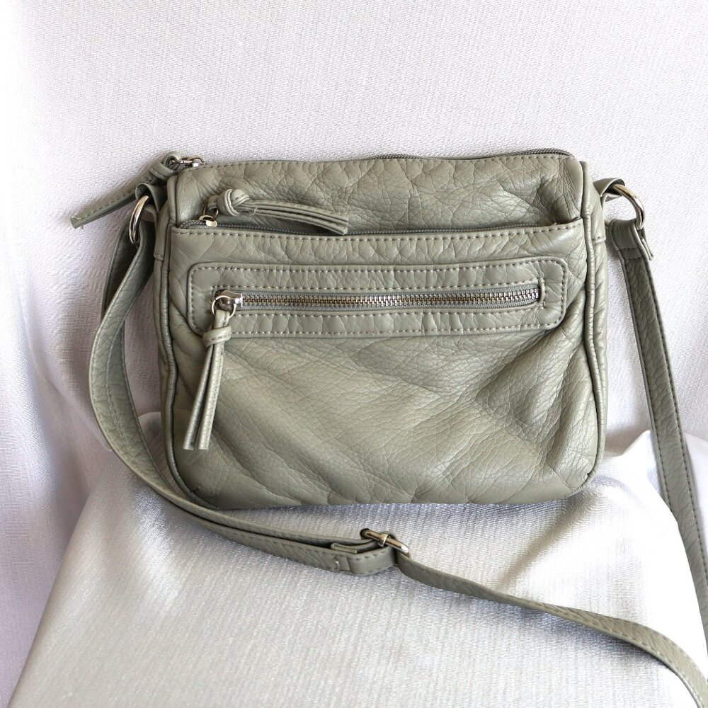 Faux Leather, Grey, Crossbody Bag, 9" x 8"